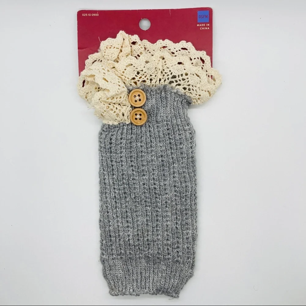 Merona Gray Lace Trim Boot Cuffs Knit Knee High NWT